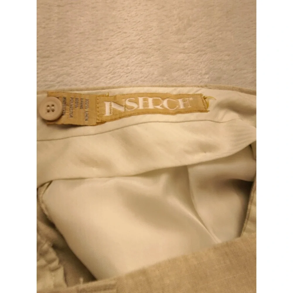 Inserch Men's 36x31 Linen Pleated Trousers Pants Beige Tan Frayed Hem‎ Neutral
